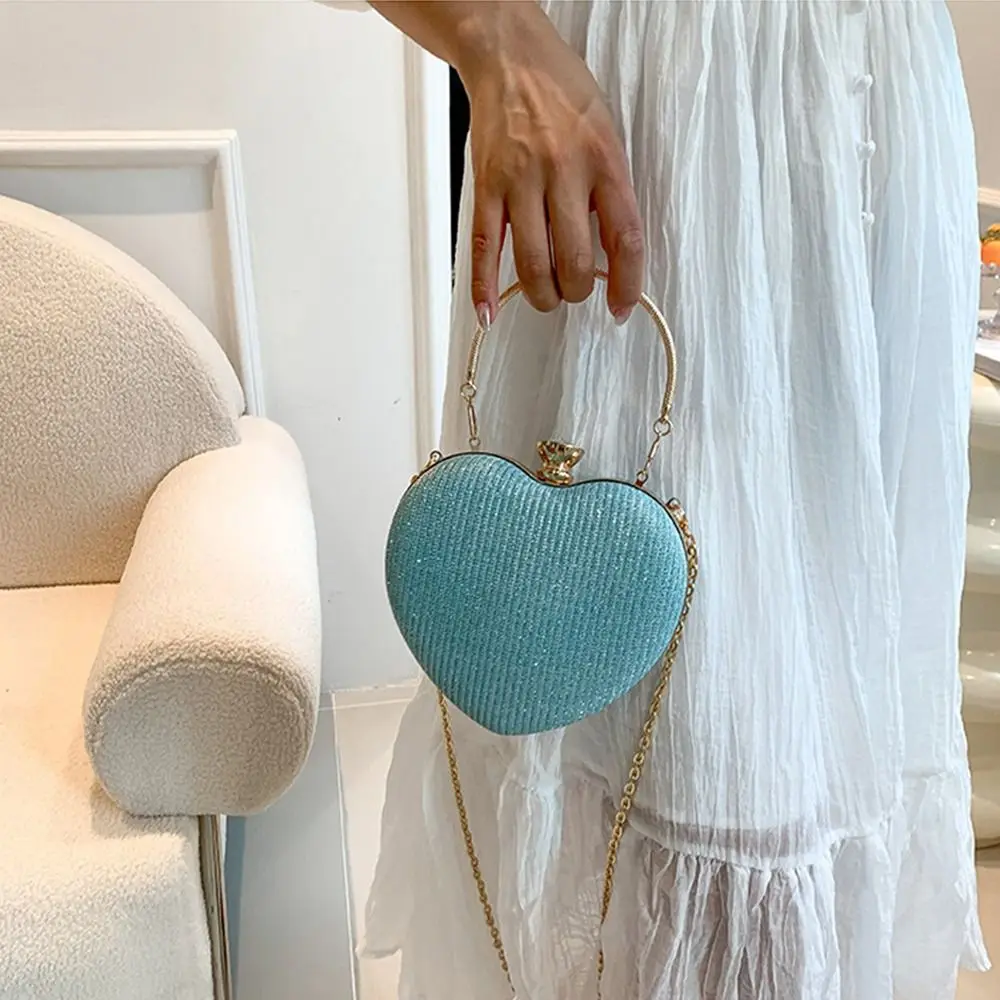 Evening Clutch Bag Women Bag Shiny Handbag Heart Shape Metal Clutches Bag Fashion Chain Shoulder Crossbody Bag Luxury Lady Purse