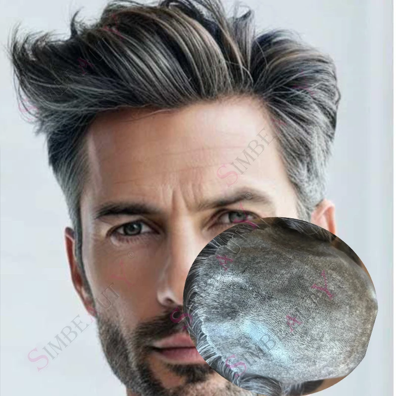 

Натуральный мужской парик (система замещения волос) с невидимой тонкой кожаной основой, 100% натуральные человеческие волосы, оттенки 1B40, 1B80, серый, черный, темно-коричневый