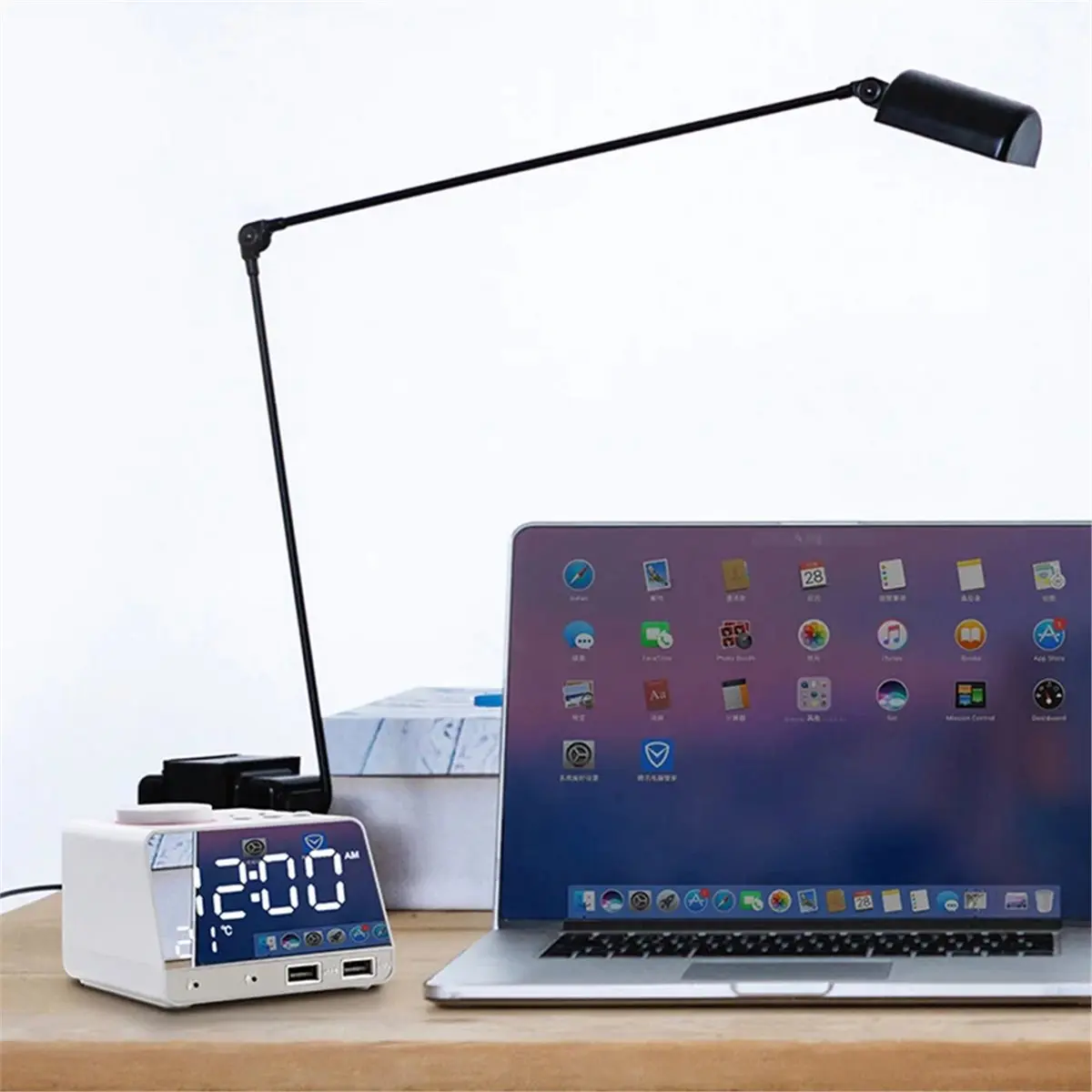 

Светодиодный будильник Okay, динамик с 2 портами USB, Bluetooth 4,2, радио, светодиодный цифровой будильник, домашний декор, настольные часы, вилка стандарта США