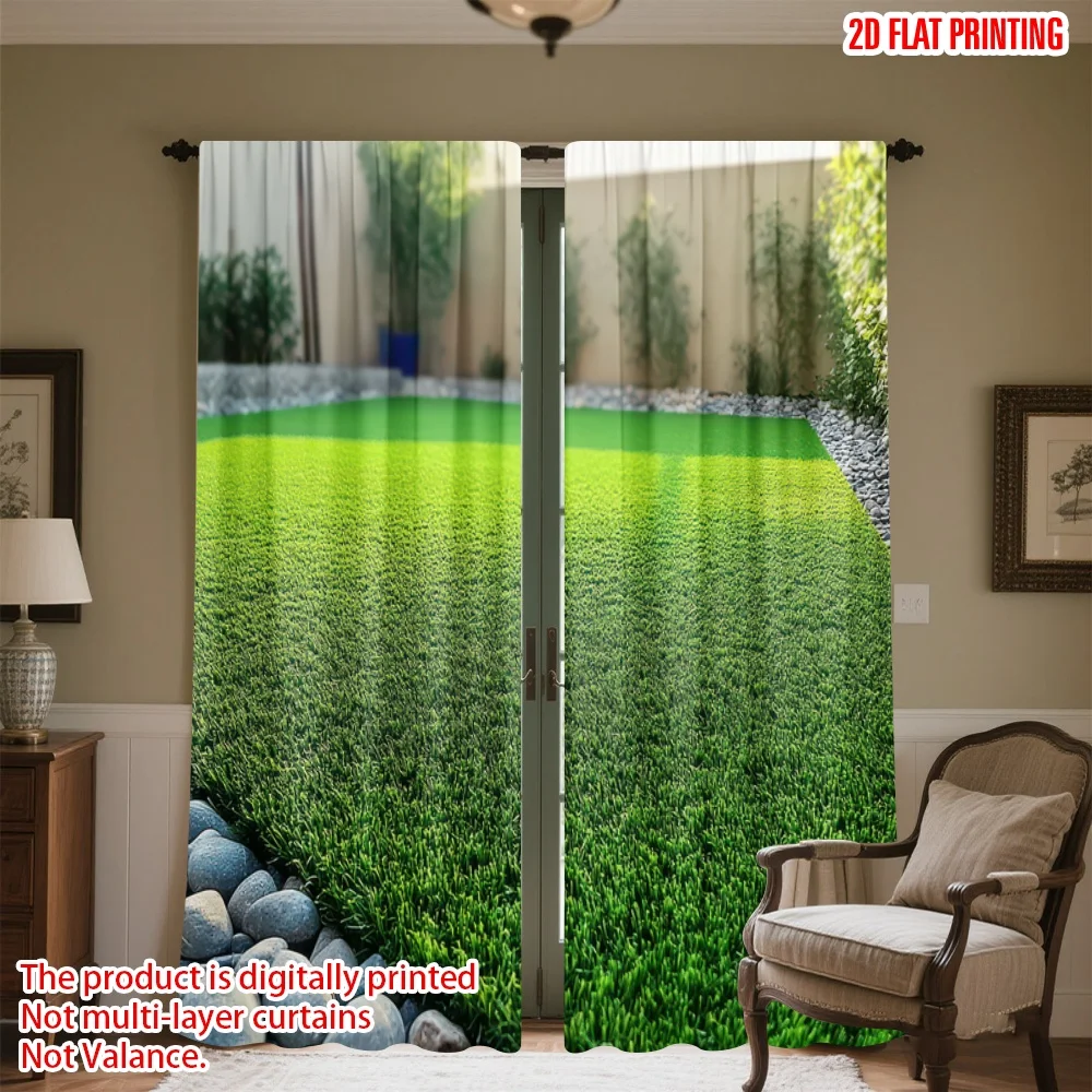 

2D flat printing 2pcs Curtain Green Backyard Oasis Digital Printed Polyester Drapes Festive Curtains Perfect for All Occasions
