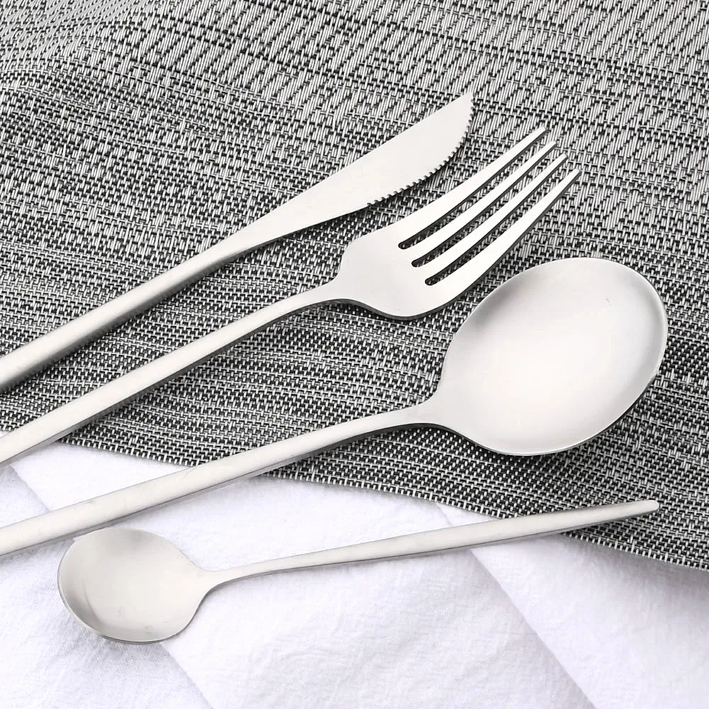 Matte Gold Dinnerware Set Stainless Steel Cutlery Set 12/30Pcs Knife Fork Spoon Dinner Tableware Set Cake Dessert Fruit Tea Fork