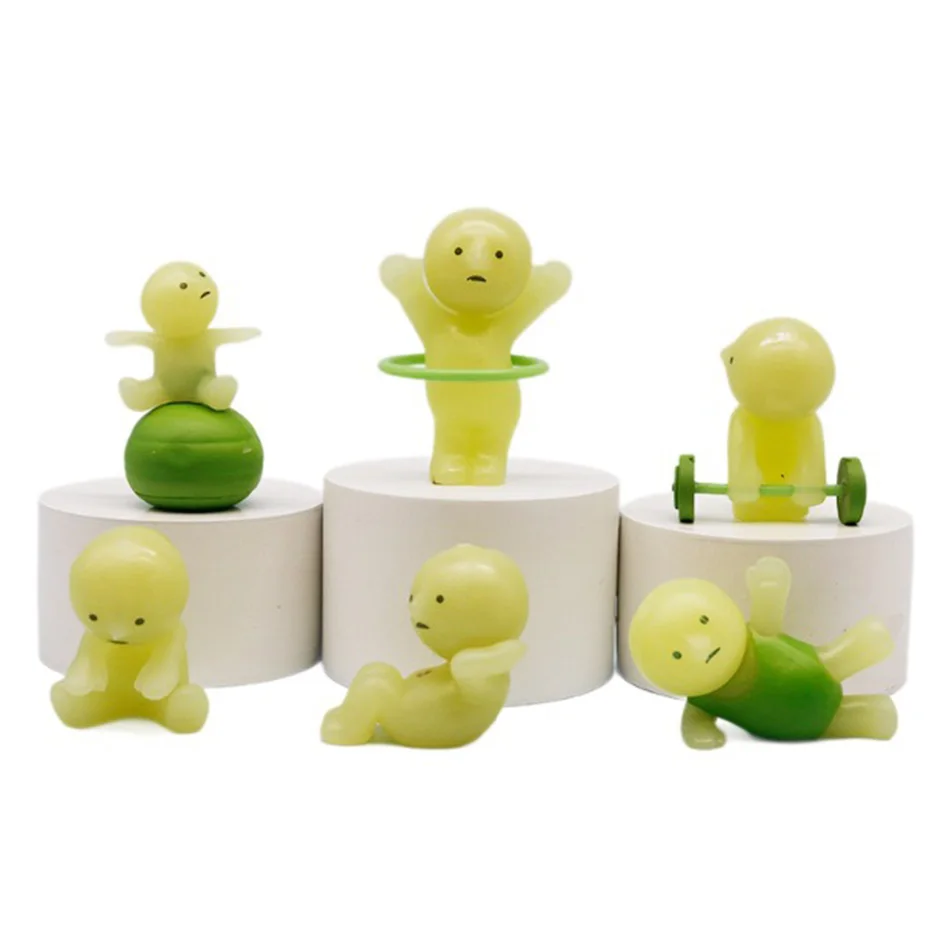 Quente fitness yoga banho quarto série bonito luminoso verde escuro boneca de ação dos desenhos animados desktop caixa cega modelo presente boneca presentes