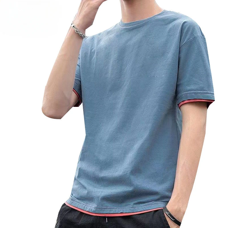 GELITAYIN Cotton Fake Two-piece Short-sleeved Shirt Men Women Summer Spliced Sewing Comfortable O-Neck Tee Vintage Short Sleeve