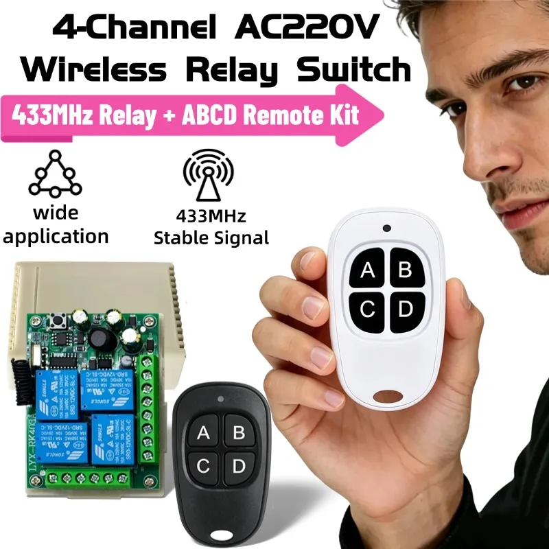 RF Wireless Remote Control Switch 433Mhz AC 110V 120V 240V 220V 30A 4CH Relay For Garage Door Light Lamp Door Access System