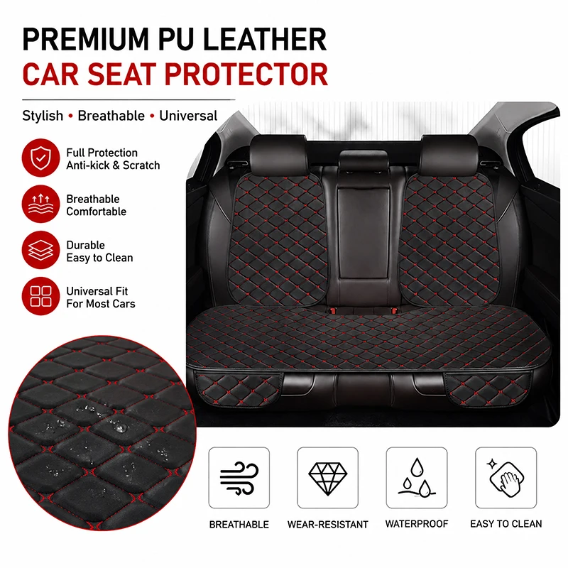 All-Round Wear-Resistant Car Seat Covers, Breathable Faux Leather Seat Protection Mats, Universal Interior Decoration for Full V