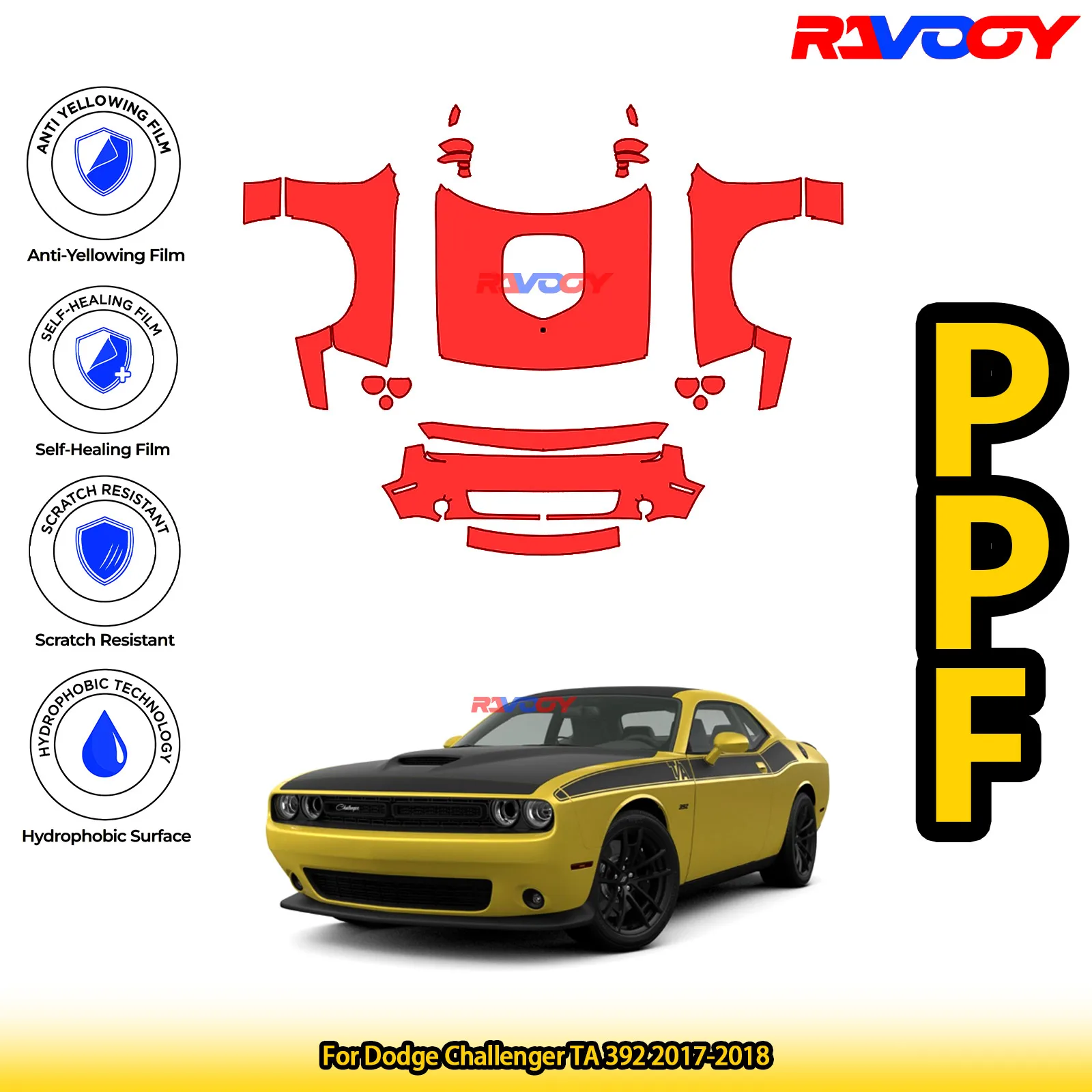 

For Dodge Challenger TA 392 2017-2018 Glossy Matte Black Precut front PPF Kit Paint Protection Film