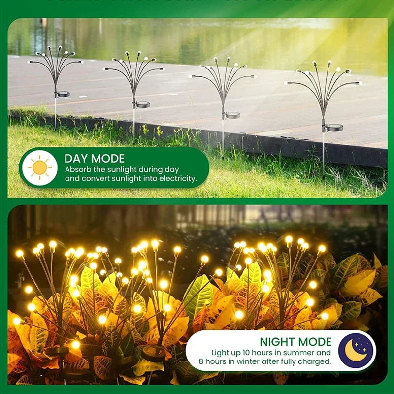 Solar Firefly Lights Outdoor 6/8/10 Led Solar Garden Lawn Lights Waterproof Swaying Light Para Pátio Pathway Decoração