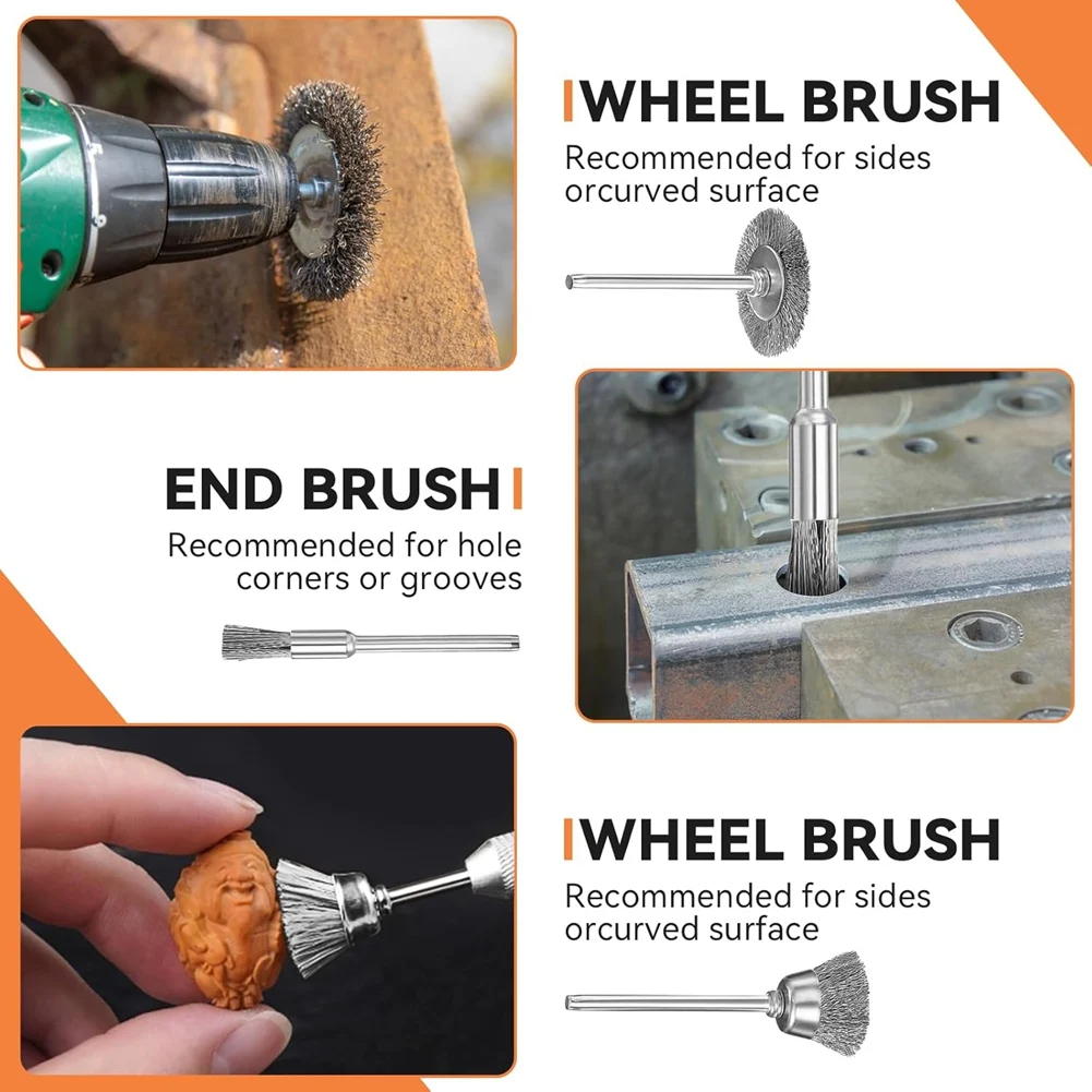 مجموعة فرش سلكية A69esteel 60 قطعة، 3 أشكال 1/8 بوصة (3 مم) عجلات سلكية لإزالة نتوءات الغبار والملحقات #1