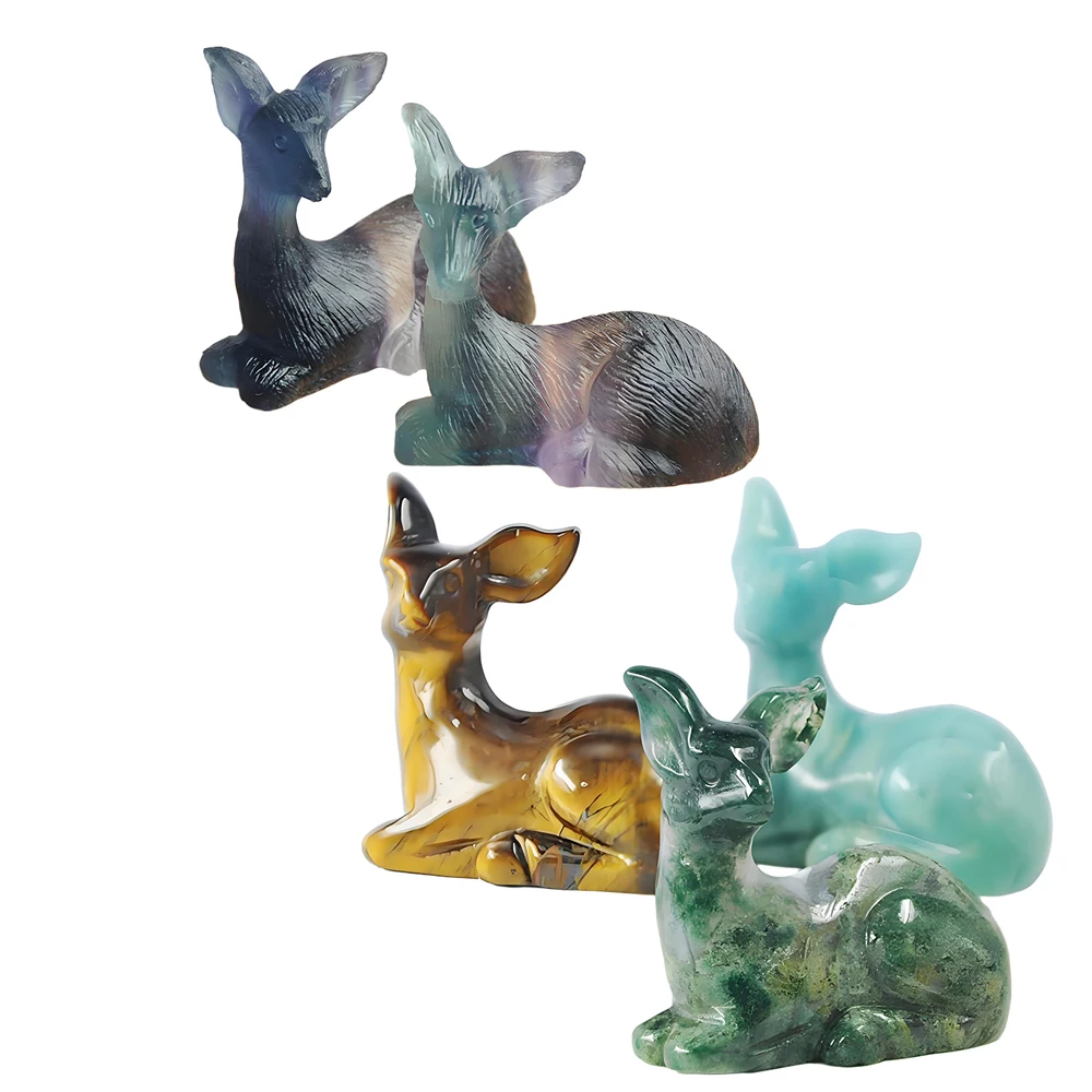 

Natural Stone Carved Deer Statue For Bedroom Desk Decor Office Tabletop Gemstone Ornament Healing Crystals Sculpture Art Crafts