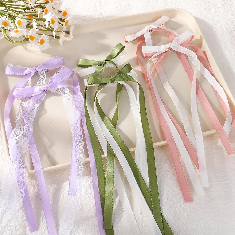 

RIBBON BOWS 2Pcs Lace White Bow Ribbon Hair Clip for Women Bowknot Hairpins Headpiece Delicate Ponytail Side Hair Accessories