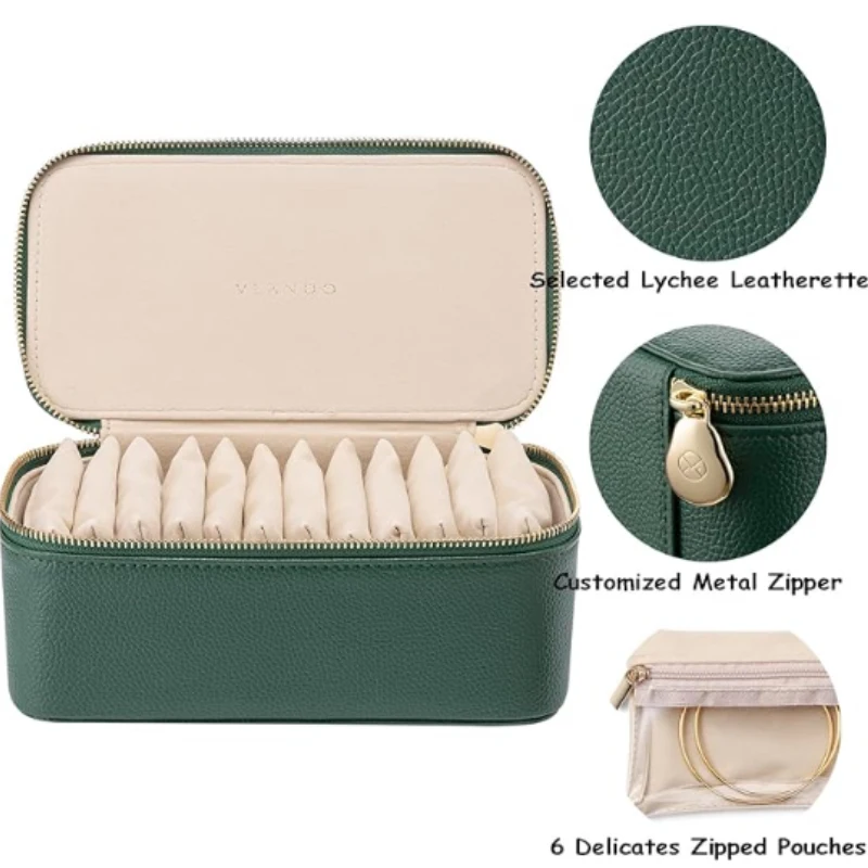 

Дорожный органайзер для ювелирных украшений – портативный футляр для украшений из искусственной кожи, сумочки на молнии, компактное хранилище для серег, колец, ожерелий, браслетов