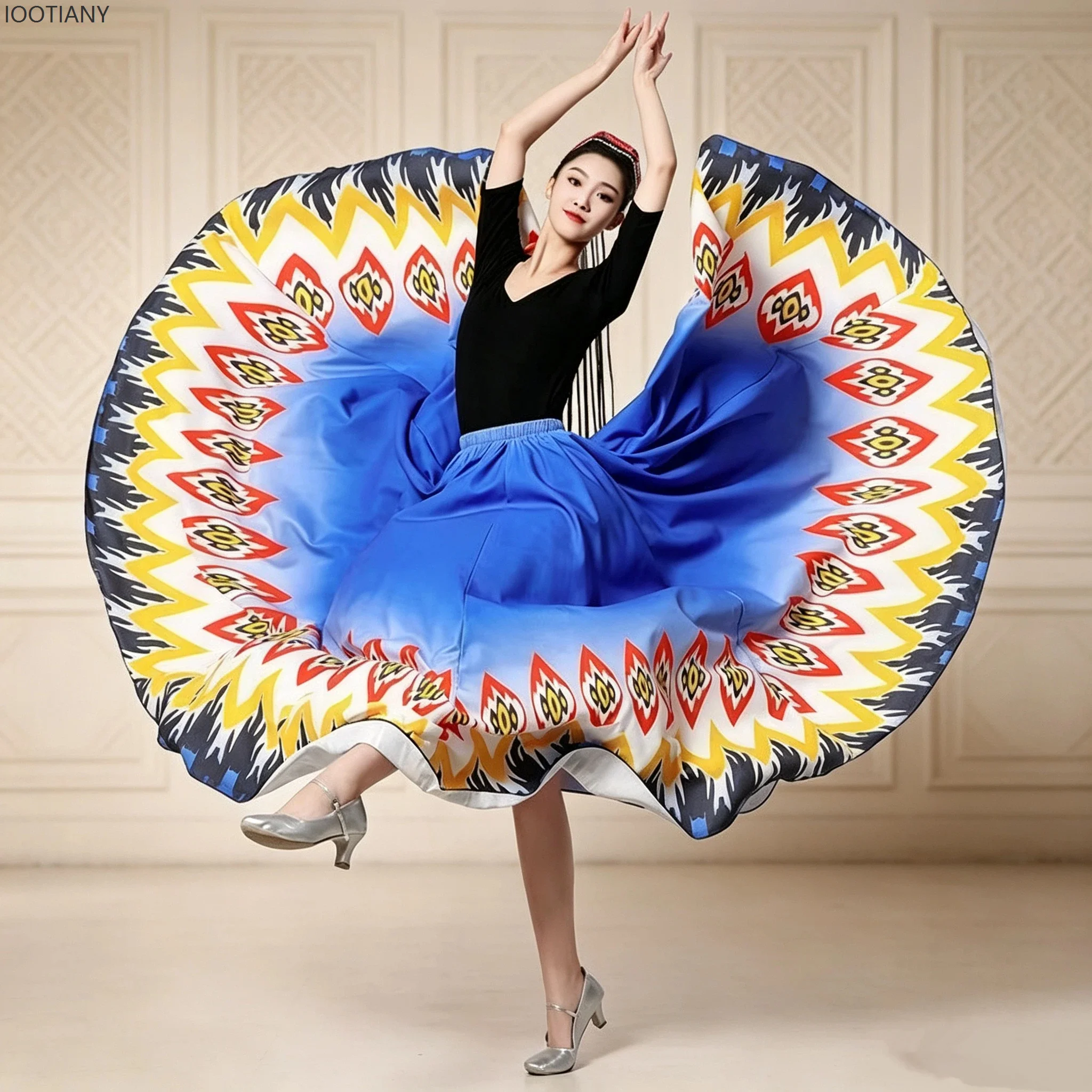 New Women Flamenco Dance Skirts Modern Classical Dance 720 Degree Geometric Print Large Skirt Stage Performance Costume