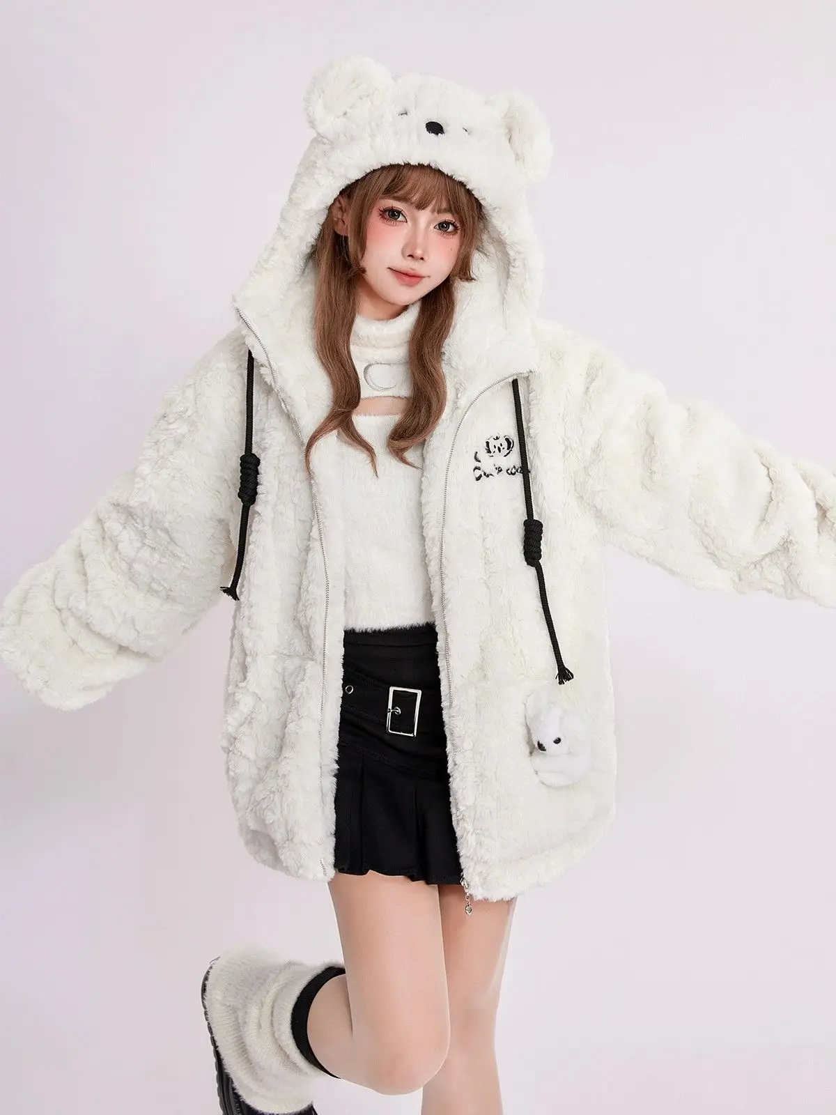 Coalfell Little Koala Plush Lamb Fur Cute Animal Thick Plush Coat Hooded Coat Cotton Jacket