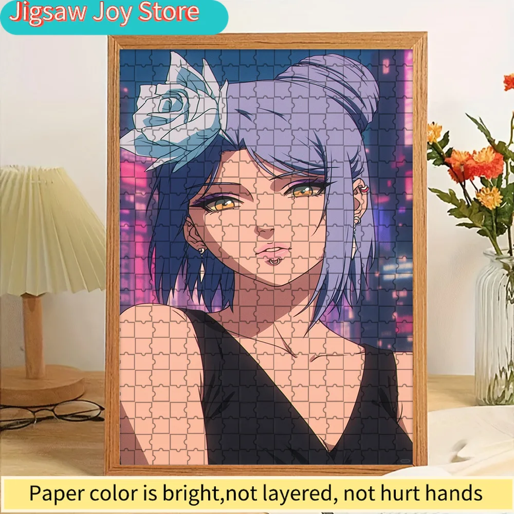 

Anime Naruto Konan Elegant Black Sleeveless Dress Blue Rose Hair Accessory Neon City Night Scene Paper Puzzle, Premium High Defi