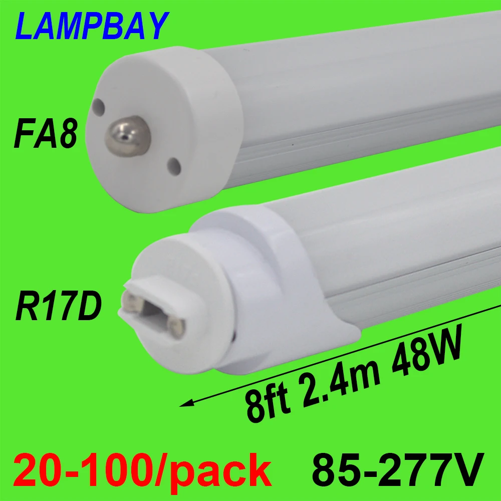

20-100/pack LED Tube Bulb 8ft 2.4m 40W 48W Rotated Base FA8 R17D(HO) Lamp T8 T10 T12 F96 Fluorescent Light 94" Bar Lighting