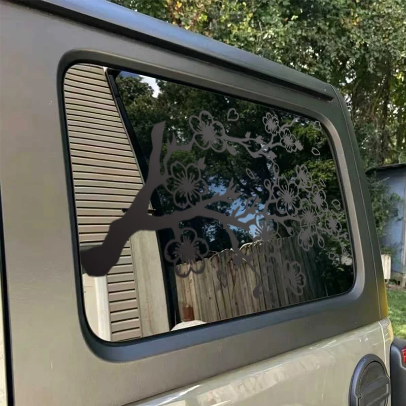 

Пара наклеек на автомобиль с изображением вишневых цветов, декоративные аксессуары для заднего стекла, универсальные водонепроницаемые виниловые наклейки для автомобилей