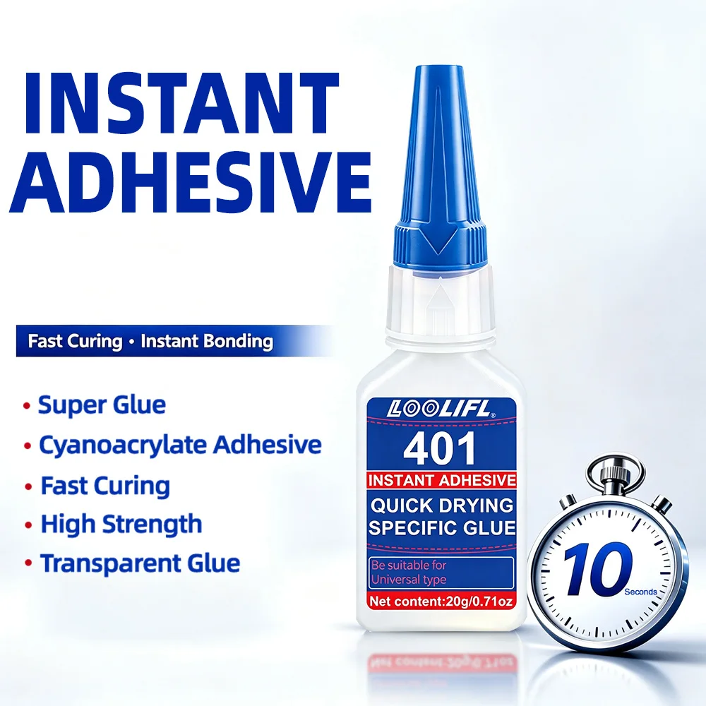 Loolifl 401 Instant Strong Glue, 20g, Cyanoacrylate Adhesive, Fast-Drying, High-Strength, Transparent Universal Glue, Suitable for Rubber, Plastic, Ceramic, and Metal Repair