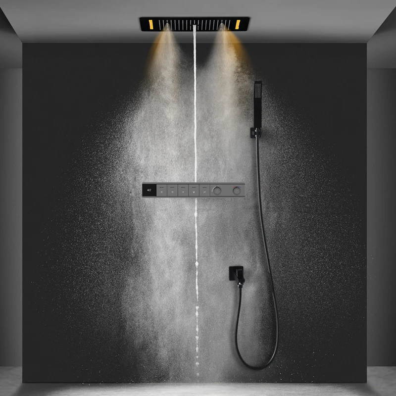 Concealed Thermostatic Chrome Shower System Rainfall Soft Mist Spray Waterfall Shower Set for Hotel Apartment Villa Use