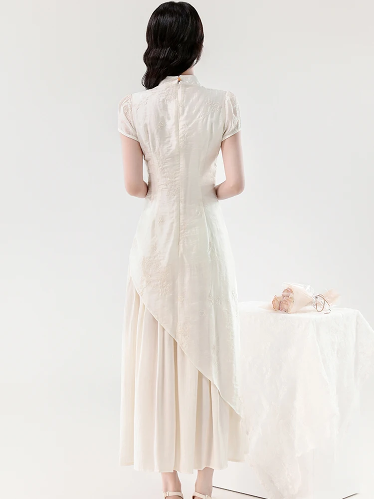 Mulheres coreano vintage luxo festa vestidos verão branco jacuqard retalhos diamantes vestido 2025 novo elegante bodycon vestidos longos