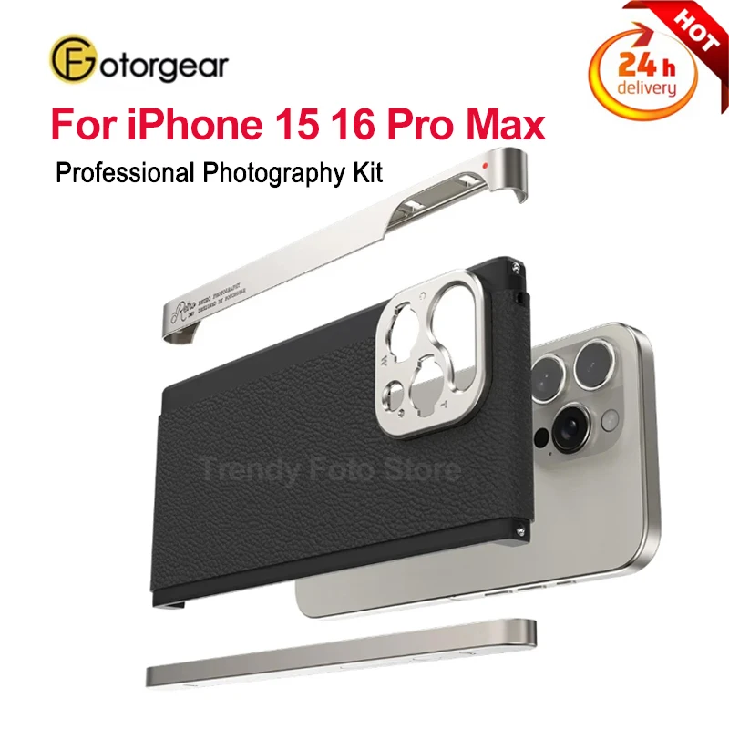 

Fotorgear Professional Photography Kit w/ Leather Case Handle For iPhone 15 16 Pro Max Case 67mm Filter Ring T Mount Phone Case