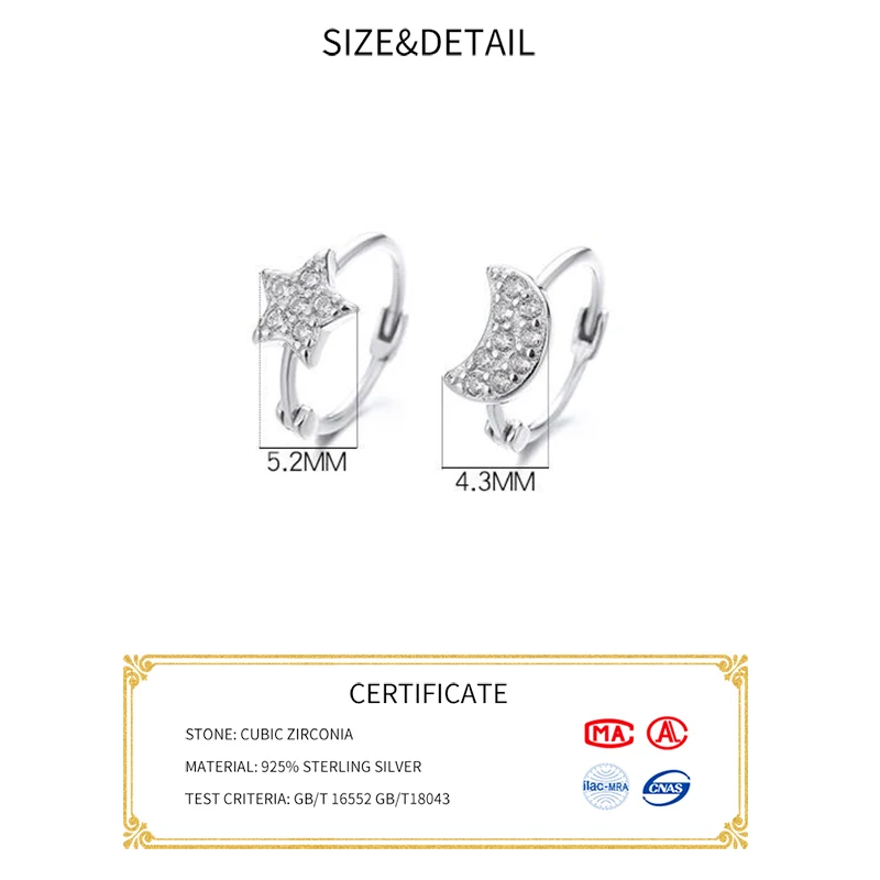 INZATT – boucles d'oreilles en argent Sterling 925 véritable pour femmes, Zircon, étoile, lune, cœur, fil, perle, accessoires, bijoux fins classiques