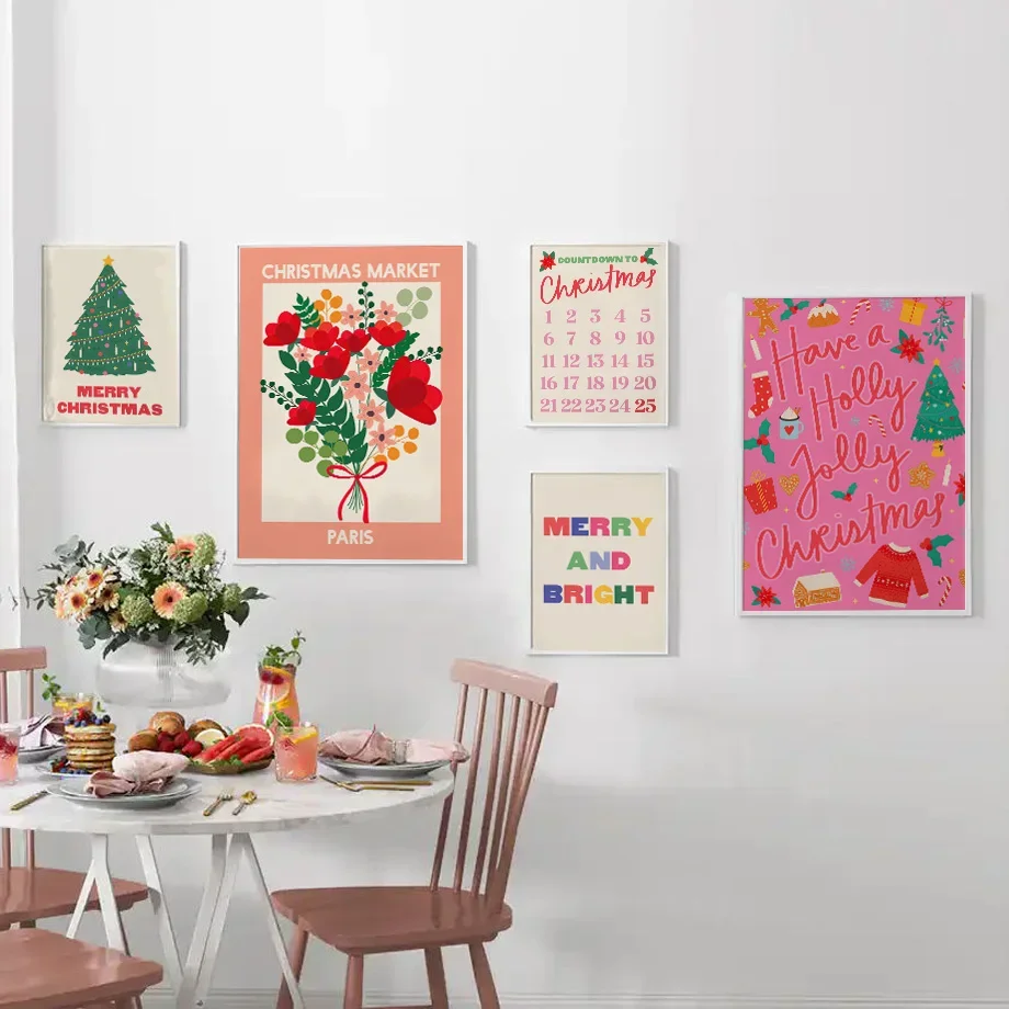 شجرة عيد الميلاد زهرة السوق الطمث معرض الحلوى الرسم على لوحات القماش الجدارية الملصقات والمطبوعات صور لغرفة المعيشة ديكور #4