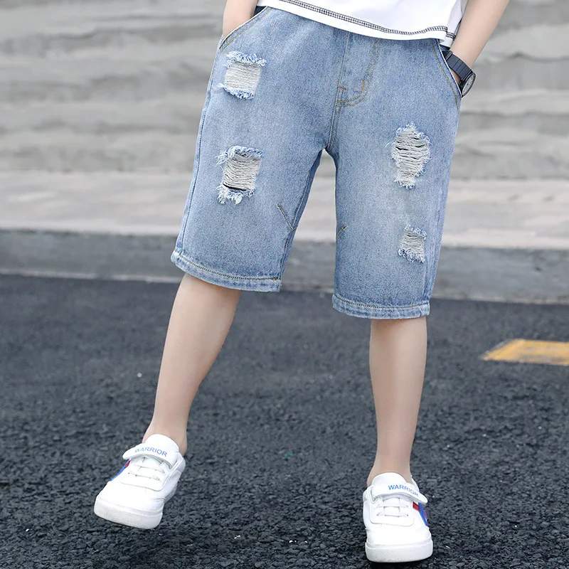 Kids Ripped Shorts for Boys Casual Denim Short Children Summer Beach Jean Shorts Child Solid Pant with Hole 6 8 10 12 14 Years