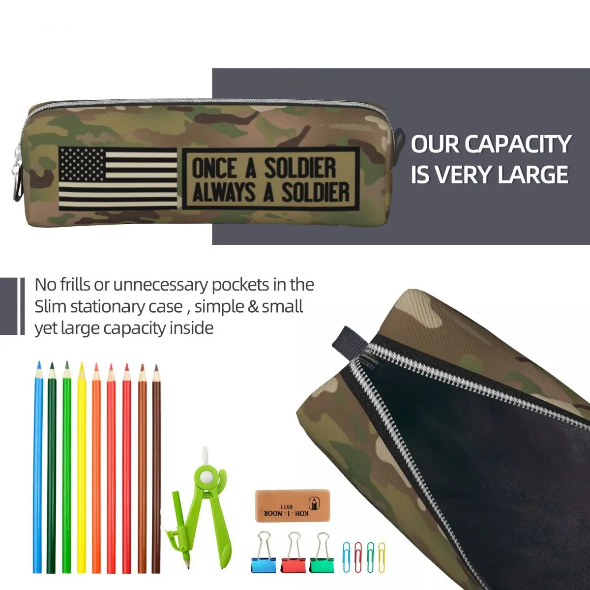 Once A Soldier Always A Soldier Camouflage Pencil Cases New Camo Pen Box Bag Girls Boys School Supplies Cosmetic Pencil Pouch