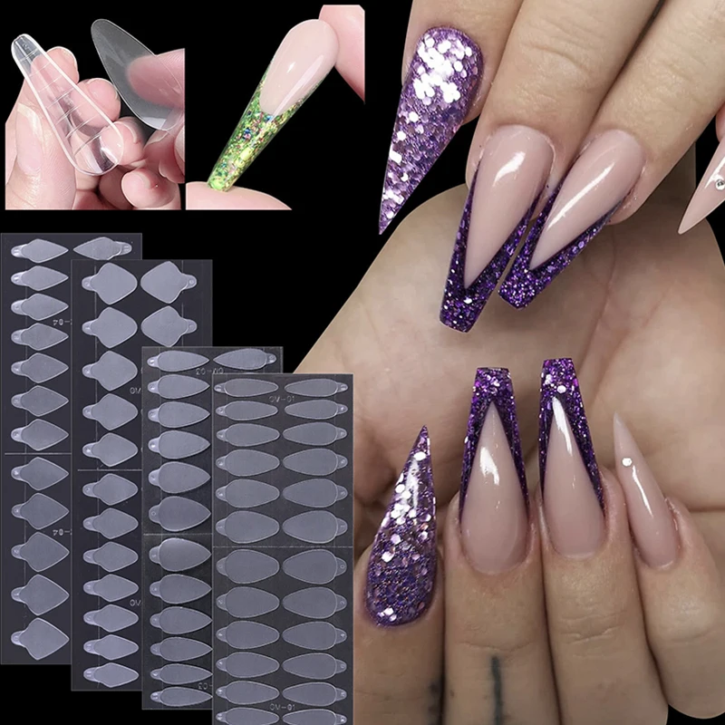 24pcs/sheet Nail Dual Forms Silicone Pad French  Tips Guide Stickers Quick Building Nail Gel System Extension Nails Mold
