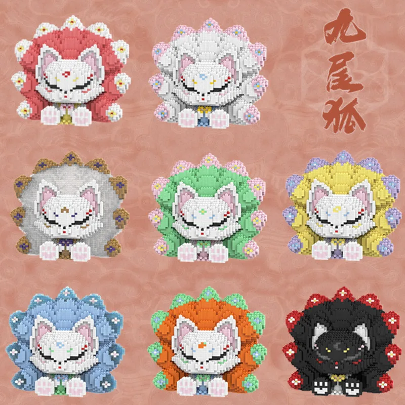 25 cm DIY Negen-Staart Vos Bouwstenen Speelgoed Leuke Puzzel Diermodel Met Micro Bakstenen Voor Kinderen meisjes Verjaardagscadeau Decor