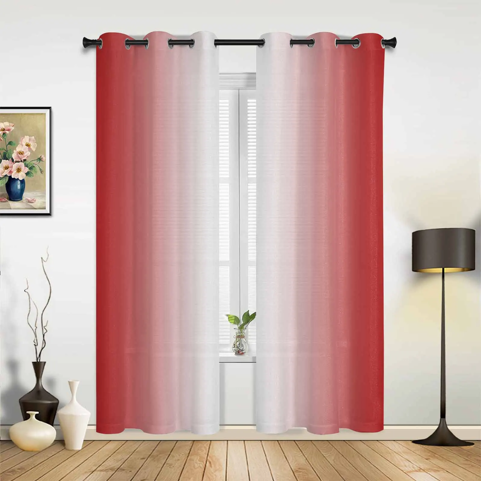 Red And White Gradient Indoor Bedroom Kitchen Curtains Living Room Luxury Drapes Large Curtains Window Treatments