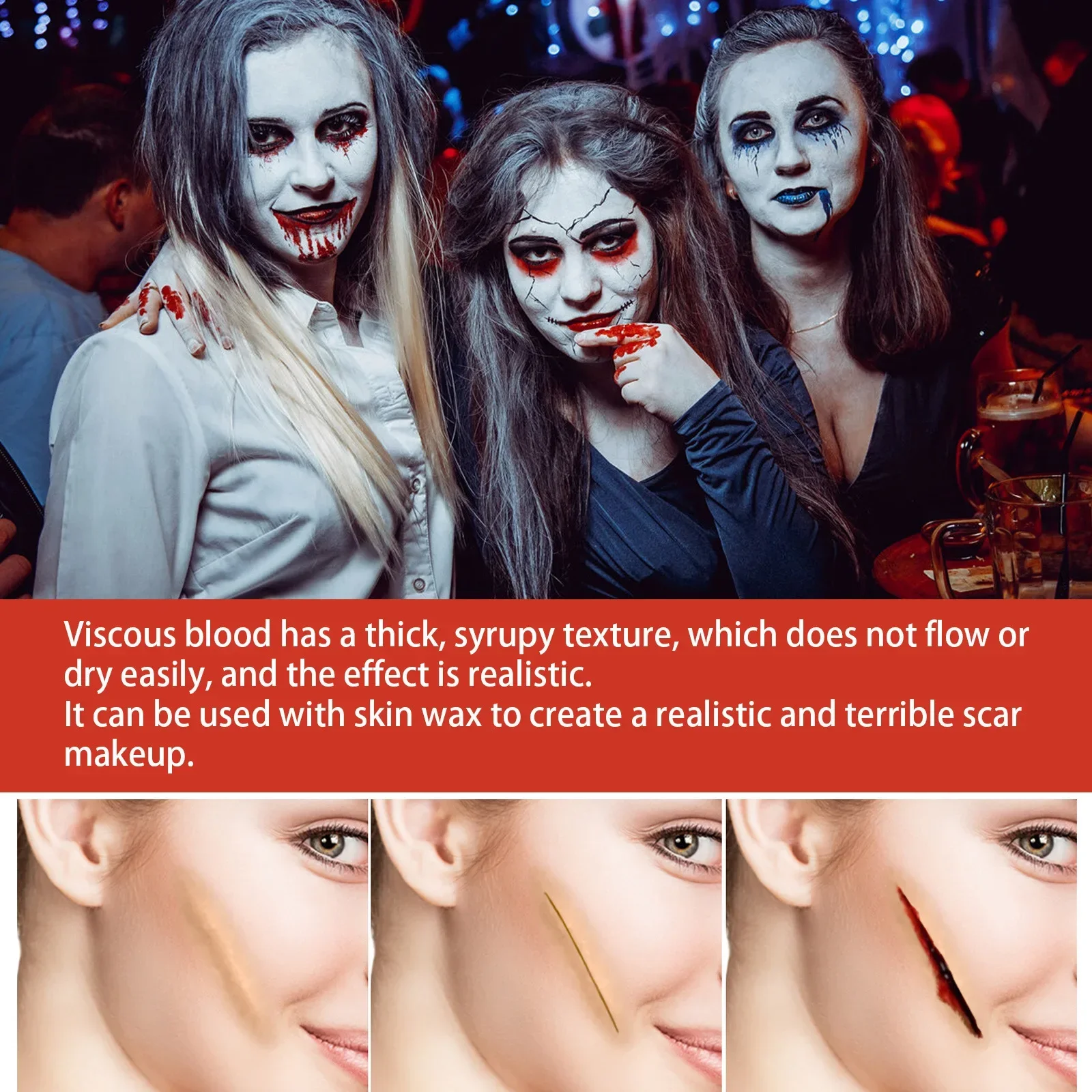 Eelhoe Halloween Fake Blood Makeup Set Non-Toxic Scary Atmosphere Realistic Skin Wax Fake Blood Special Effects Safe Make Up Set