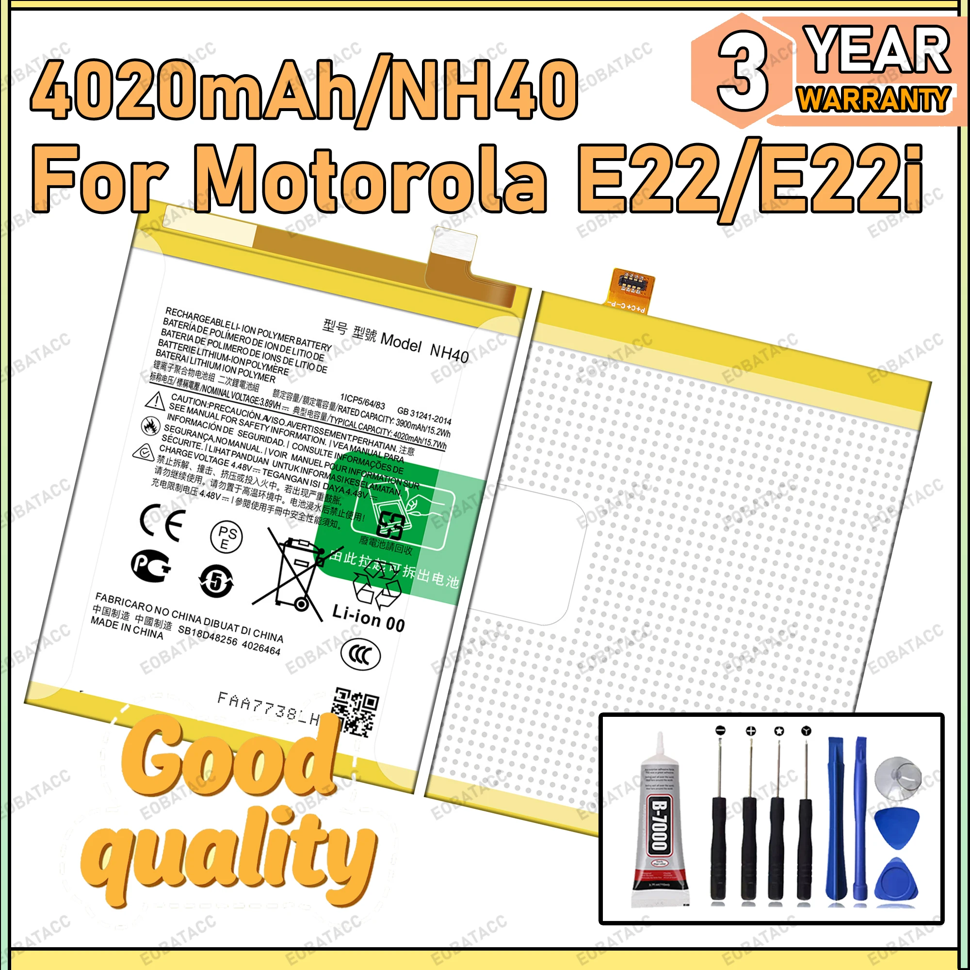

100% New Zero Cycle NH40 Battery For Motorola E22/E22i Bateria Battery+Free Tools