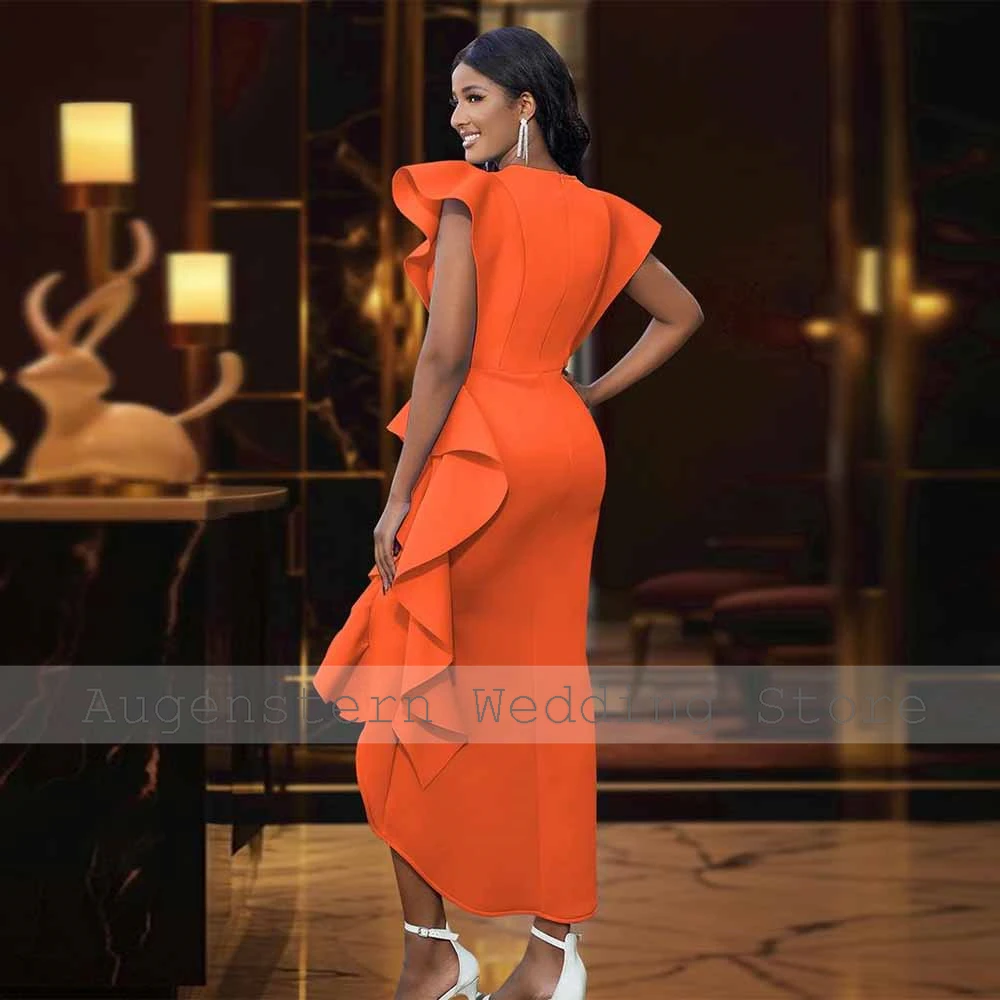Classy Bespoke Occasion Gowns Jersey Sheath/Column Cocktail Party Dress Orange O-Neck Ruffles Split Prom Dress Midi 2026