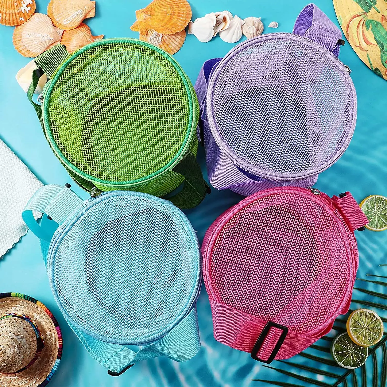 Children's Mesh Shell Storage Bag Three-dimensional Circular Sand Digging Bucket Toy Sorting and Collection Bag for The Beach