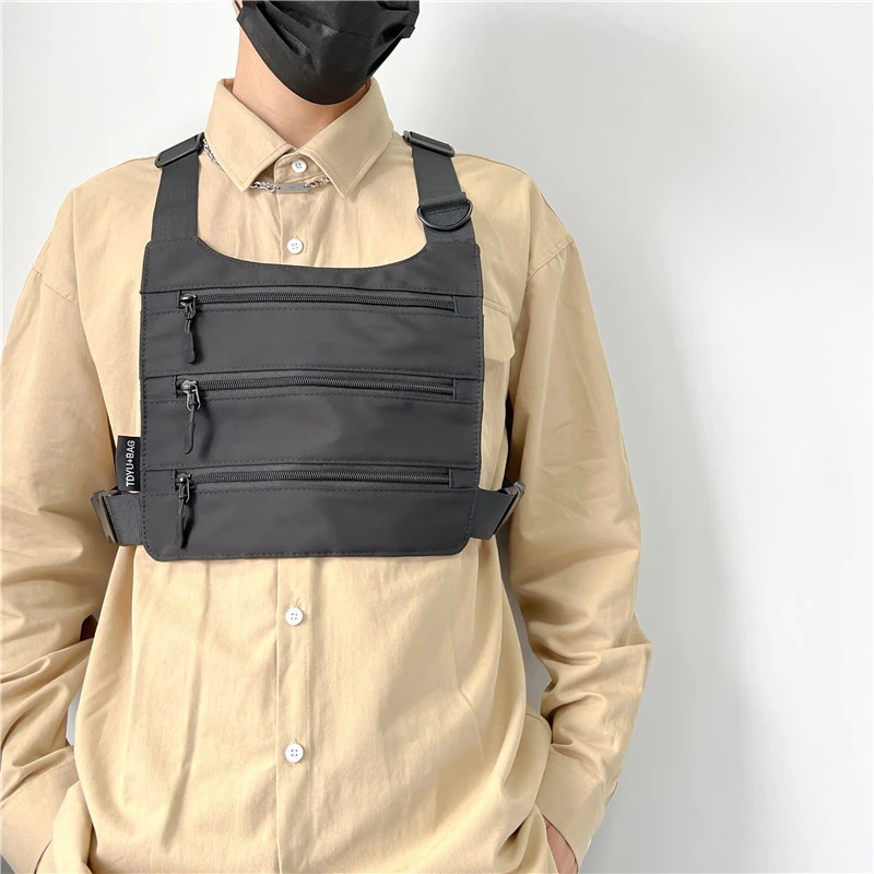 Bolsa de Peito Unissex Estilo Hip-Hop Streetwear, Bolsa de Nylon de Alta Qualidade com Múltiplos Bolsos, Colete Tático Multifuncional, Mochila.