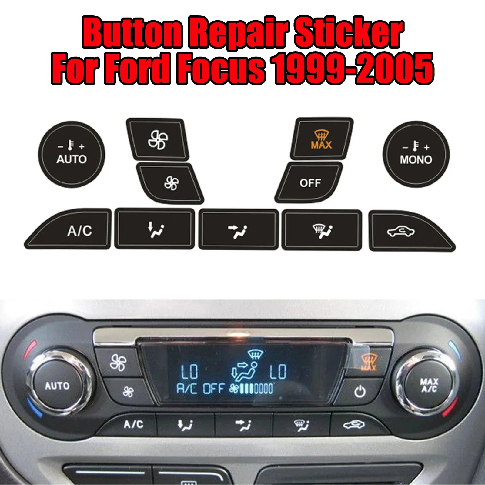 

Ремонтные наклейки для Ford Focus 1999-2005, кондиционер, кондиционер, климат-контроль, изношенная кнопка пилинга, автомобильные аксессуары из ПВХ