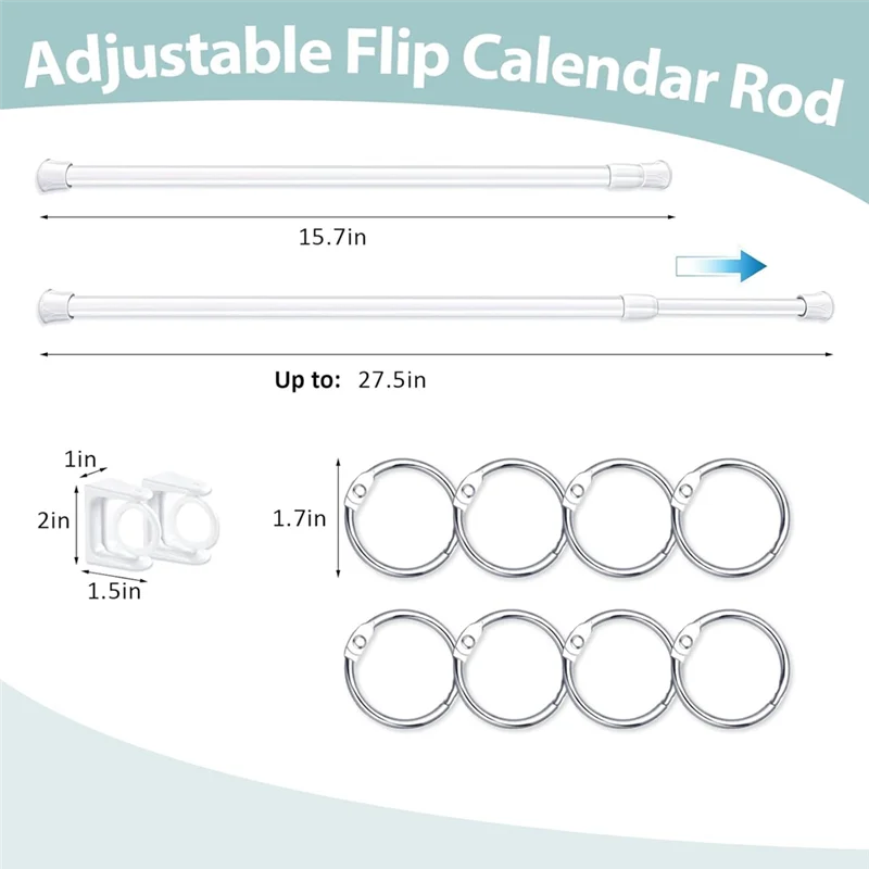 Popular Whiteboard Mountable Adjustable Flip Calendar Holder Set 16-28 Inches For Classroom Date Cards Calendar Chart Rod