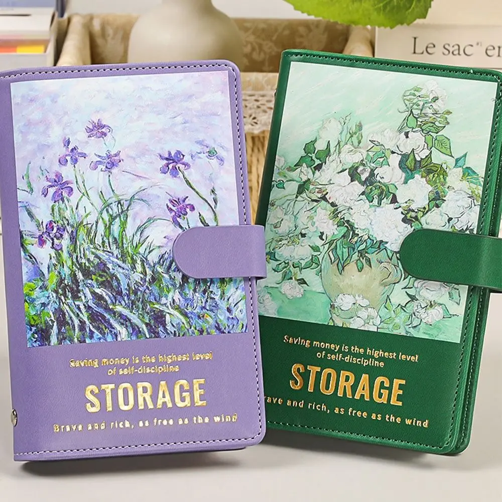 لوحة زيتية 100 ظرف لتوفير المال من تشالنغ PU توفير المال، أوراق تحديات توفير المال، قابلة لإعادة الاستخدام، مجلد ميزانية بسعة كبيرة #4