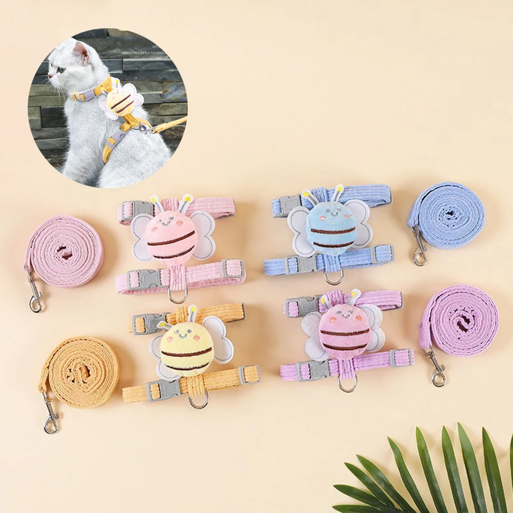 

Cat Harness Leash Collar Set Adjustable Cartoon Bee Double Layer Pet Harness for Small Medium Dog Cat Pet Collar Leash Outdoor