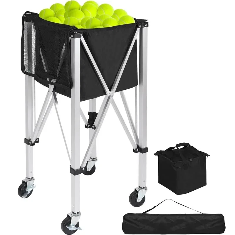 Cesta Ligera y Portátil para Pelotas de Tenis y Pickleball, Carrito Plegable de Aluminio para Pelotas de Tenis, para Entrenamiento Deportivo