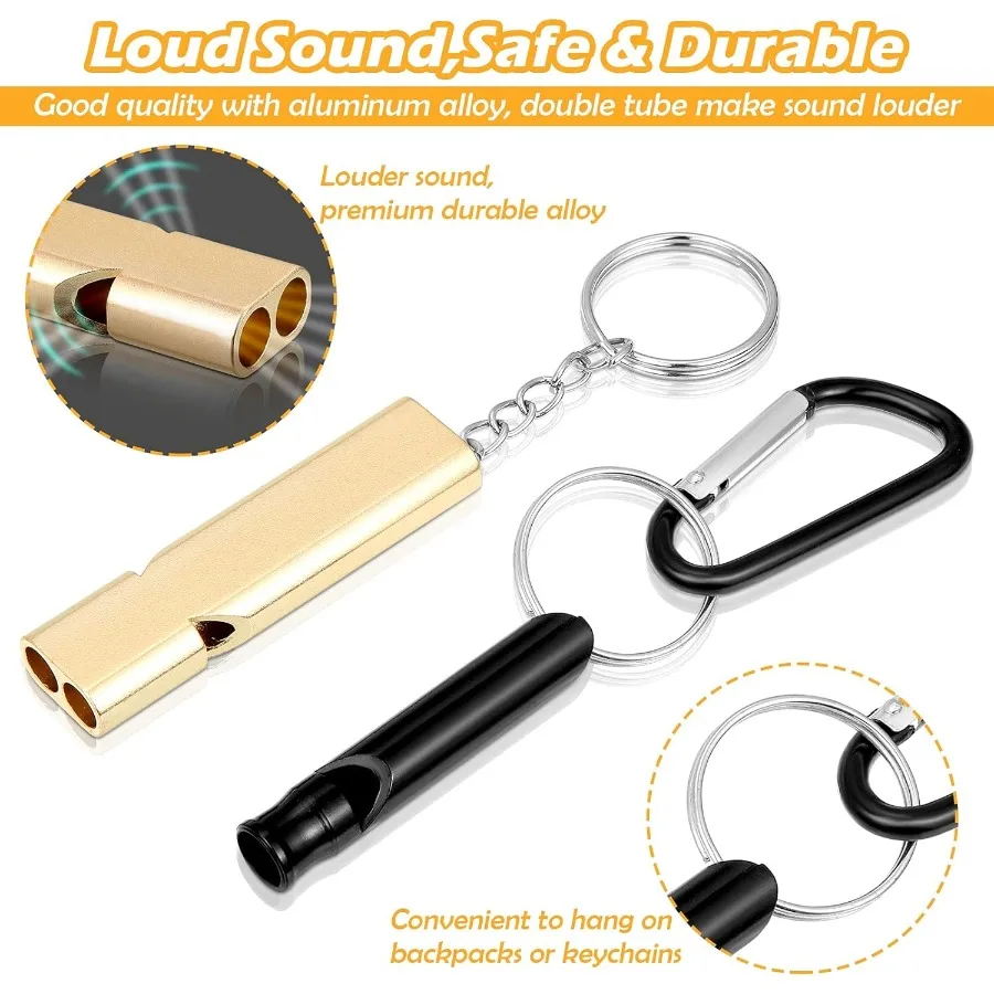 صفارات السلامة مع الحبل سلسلة مفاتيح من الألومنيوم صافرة سلامة التنزه صافرة DoubleTube صفارات إنقاذ التخييم بصوت عال #5