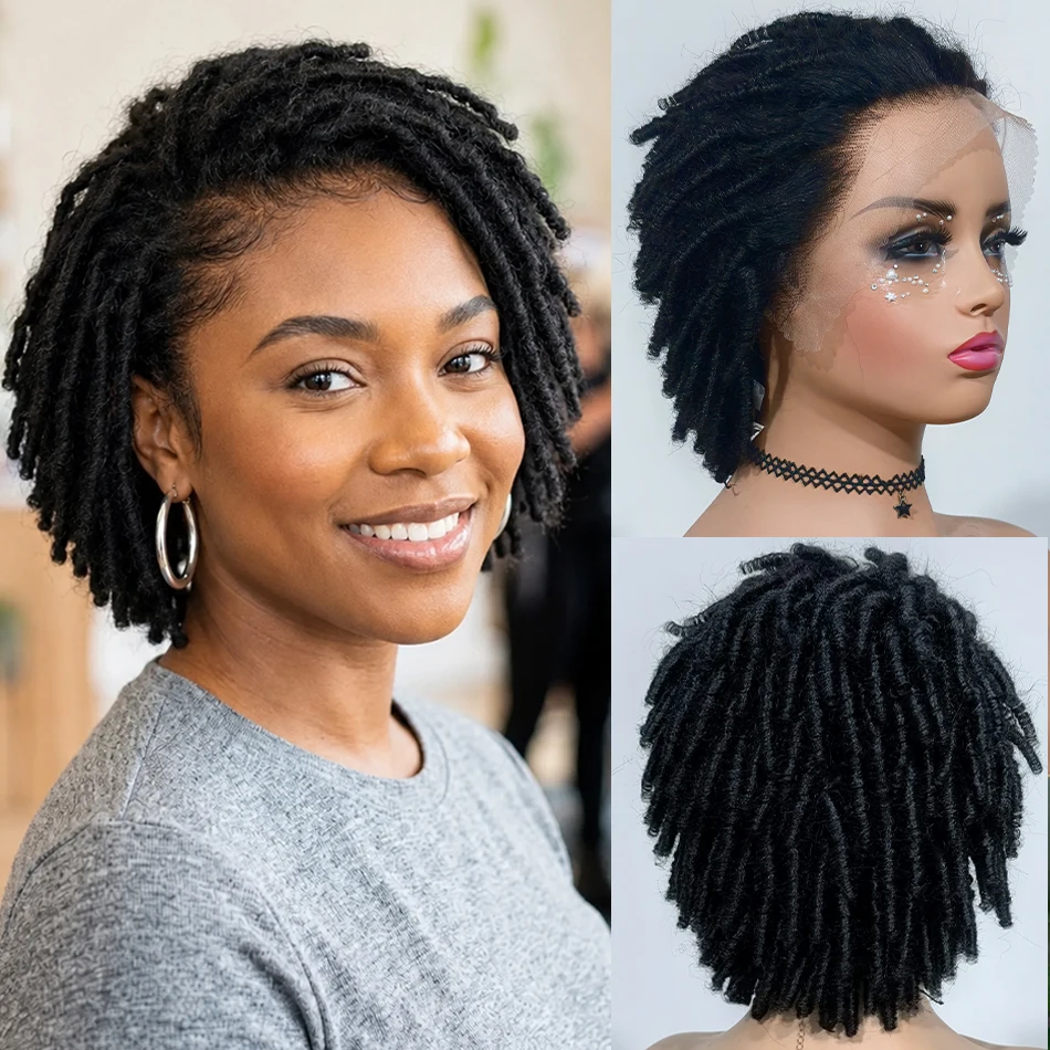 100% Malaysia Human Hair African Bob Kinky Twist Curly 13X4 Lace Front Wigs Fluffy Braided Dreadlock Curly 5X5 Lace Closure Wigs