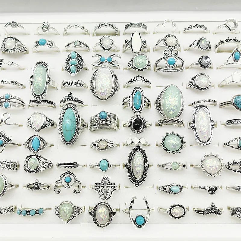 50 teile/los Großhandel Heißer Große Gefälschte Opal Geschnitzte Finger Ringe für Frauen Party Schönheit Kristall Blume Mond Sonne Schädel Crown bar Schmuck – Detail 23