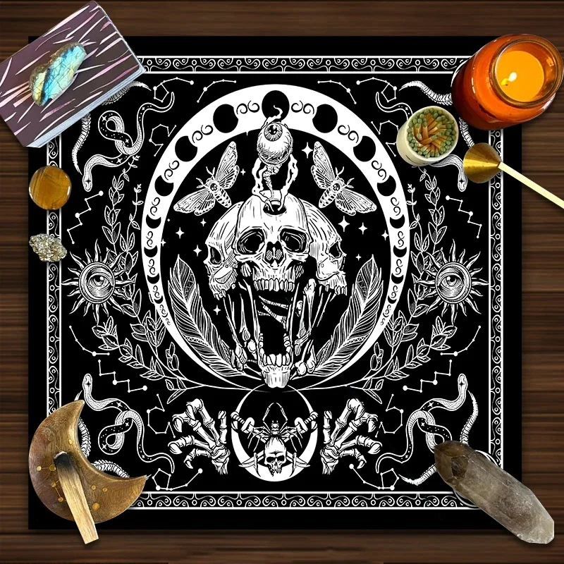 Moth moon Tarot Tablecloth Skull Snake Skeleton Divination Tarot Card Pad Pendulum Magic Runes Cloth Tarot Non Woven Fabric Pad