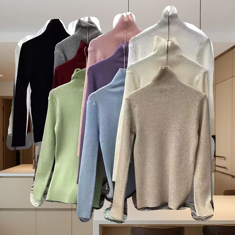 

Женские вязаные свитера с высоким воротником, осень-зима, однотонные приталенные пуловеры, свитер, женские повседневные толстые теплые джемперы с длинными рукавами