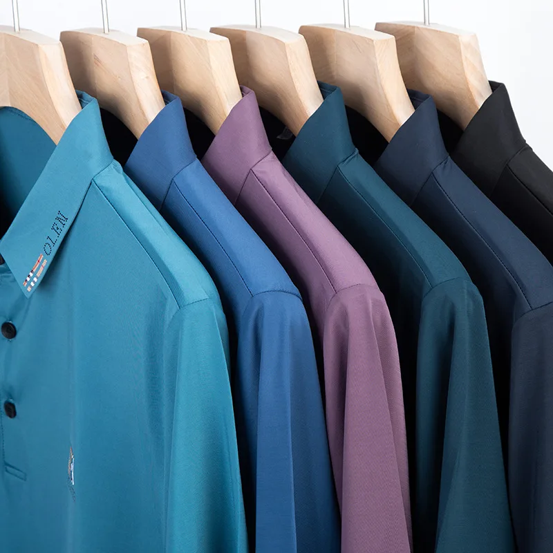 Men's T-shirt Solid Color Short-Sleeved Lapel Polo Shirt Ice Silk Quick-Drying Thin Menswear Summer Bottoming Shirt