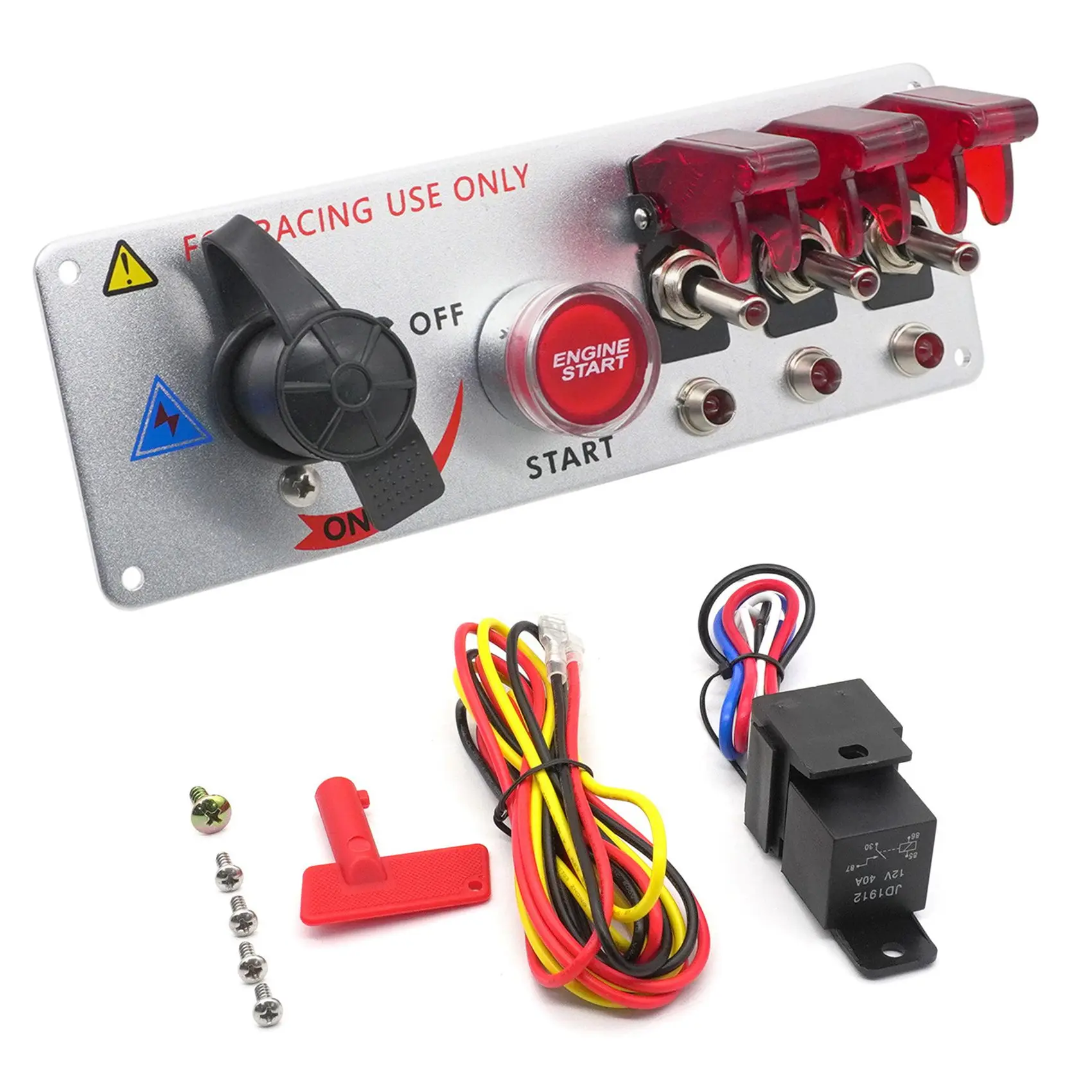 Car 12V One-Button Start Master Switch Panel Racing Modified LED Ignition Switch Engine Start Power-Off Switch Red