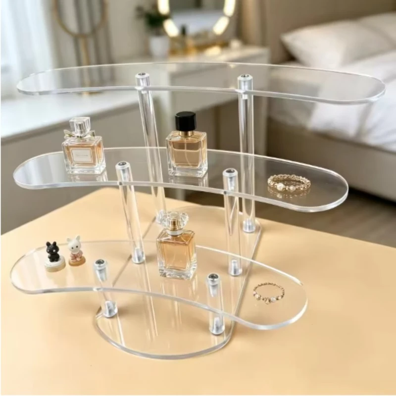 3 Tier Wave Shaped Clear Acrylic Display Stand Multi Layer Riser Shelf Cosmetic Perfume Bottle Organizer Rack Jewelry Makeup