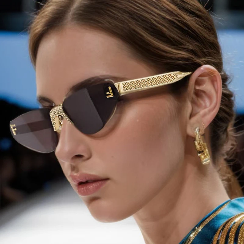 

New Luxury and Fashionable Frameless Sunglasses with Diamonds for Outdoor Street Photography F-letter Sunglasses